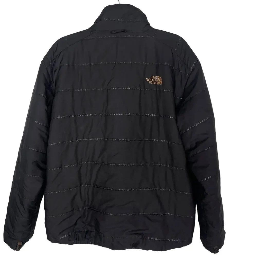The North Face Mens Large L Black Tonal Striped Puffer Jacket Full Zip Pockets